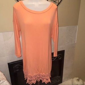 Emerald Women’s Peach/Coral Lace Trim Dress SZ S